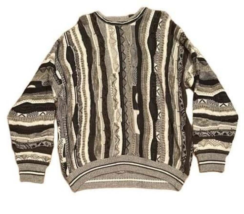 Vintage 3D Textured Knit Crewneck Sweater Coogi Style Black and Grey